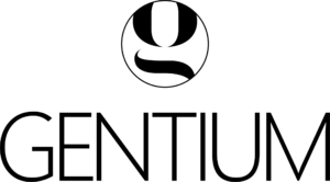 Sort Gentium-logo – officiel forhandler af HRM Nordic-løsninger